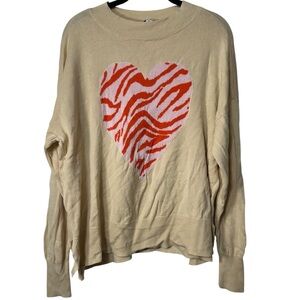 Crown & Ivy Beige Sweater with Red Zebra Heart